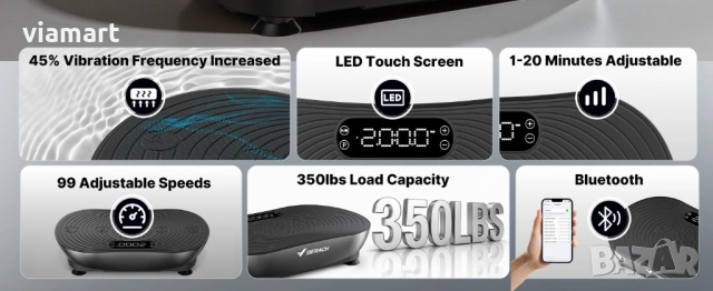 Вибро платформа MERACH V33 Black, Вибрираща платформа за отслабване, снимка 6 - Други спортове - 53464285