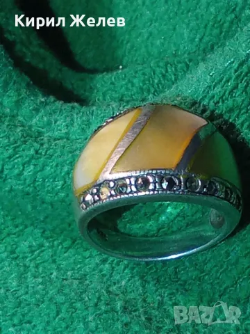 КРАСИВ СРЕБЪРЕН ПРЪСТЕН СРЕБРО 925 ИНКРУСТИРАН с ШЛИФОВАН КРАЛСКИ СЕДЕФ и ФАСЕТИРАНИ МАРКАЗИТИ 48581, снимка 15 - Пръстени - 49344047