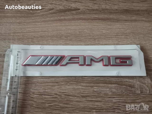 Mercedes Benz AMG сребриста емблема с червен кант, снимка 3 - Аксесоари и консумативи - 51878102