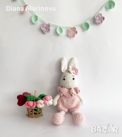Детска играчка зайче, ръчна изработка, плетени играчки, подарък за момиче, снимка 4 - Плюшени играчки - 43142666