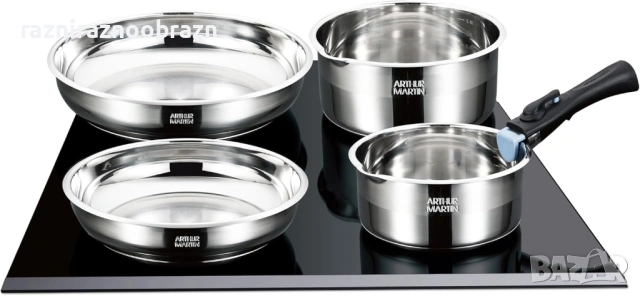 Комплект за готвене Arthur Martin 10 части, с подвижна дръжка Inox 18/10, снимка 4 - Съдове за готвене - 52795277