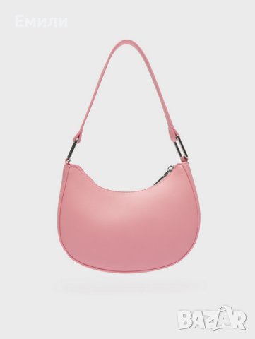 Малка дамска кожена чанта за рамо в розов цвят, снимка 2 - Чанти - 43733574