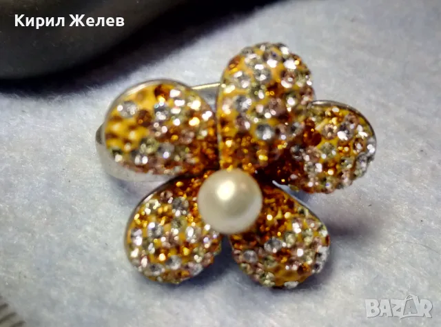 СКЪПОЦЕНЕН СРЕБЪРЕН ПРЪСТЕН ЦВЕТЕ СРЕБРО 925 с НАТУРАЛНА БЯЛА ПЕРЛА ЕМАЙЛ и ИСКРЯЩИ ЦИРКОНИ 26219, снимка 4 - Пръстени - 49913197