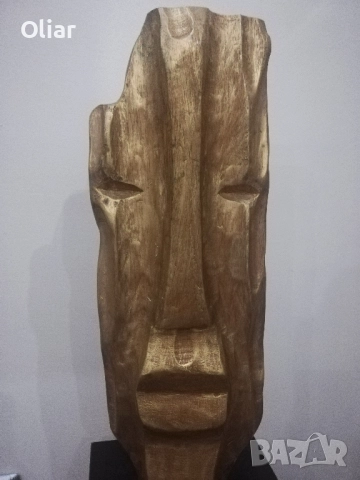 Интересна и впечатляваща статуетка на глава от дърво. , снимка 4 - Статуетки - 51647336