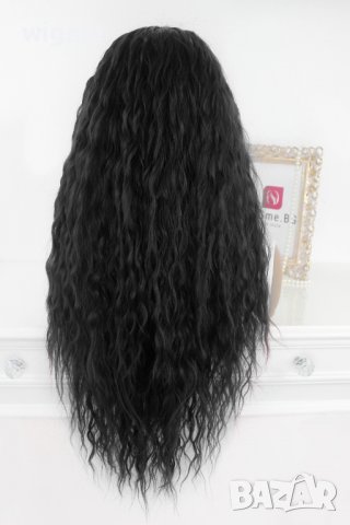 Дълга обемна чуплива черна перука Елина, снимка 2 - Аксесоари за коса - 37978916