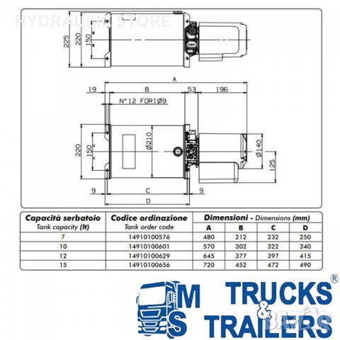 Електрическа хидравлична помпа O.M.F.B. 12V 2000W 14741410310, снимка 2 - Части - 35264061