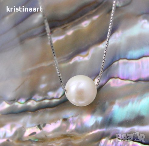 Ослепително колие от бели естествени перли,8мм