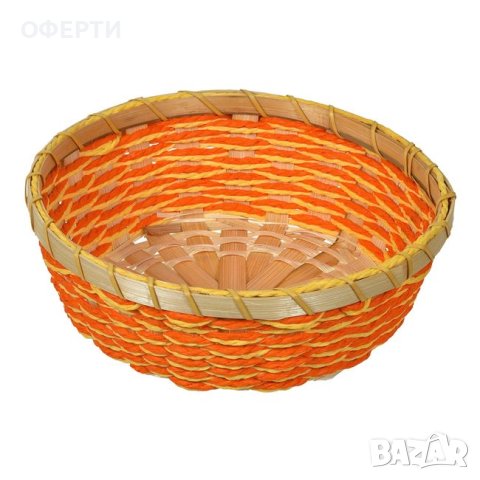 Великденска декоративна кошница Кръгла бамбукова оранжева нишка Ø23x8см