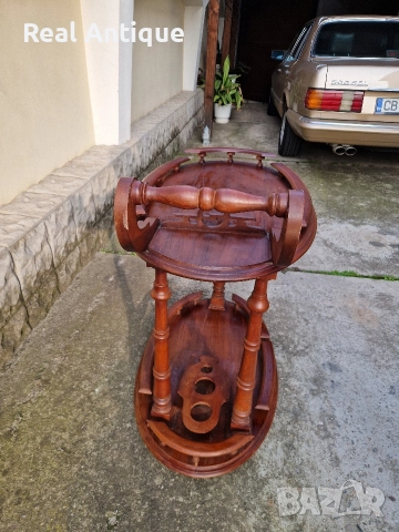 Страхотна антикварна белгийска количка за сервиране масив дърворезба , снимка 6 - Антикварни и старинни предмети - 52653390