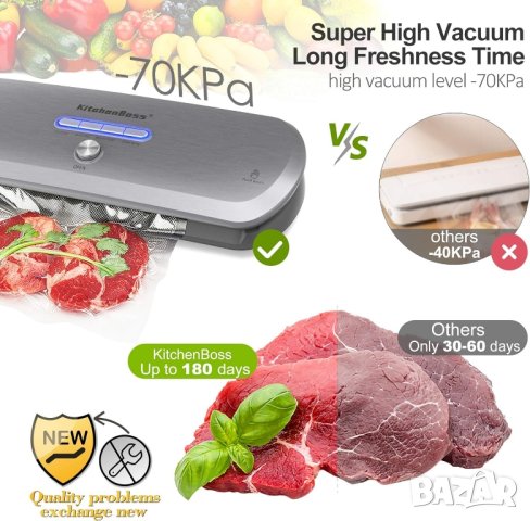 ВАКУУМ МАШИНА KITCHENBOSS, РАБОТИ С ПЛИКОВЕ, LED ИНДИКАТОРИ
, снимка 4 - Други - 43866313