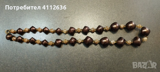 Кафяво винтидж колие, мъниста от акрил и чешко стъкло, снимка 4 - Колиета, медальони, синджири - 53221463