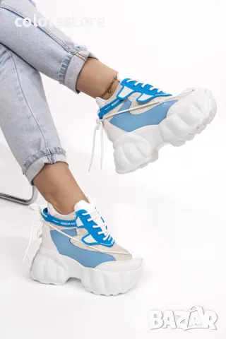 Кецове на платформа - бяло със синьо - PA300