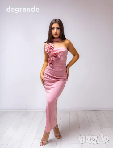 Ефектна розова рокля с цветя, снимка 3 - Рокли - 50944744