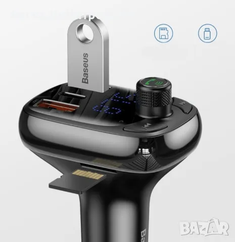 Безжичен MP3 трансмитер и зарядно устройство BASEUS S-13 T Type, снимка 3 - Друга електроника - 48899375