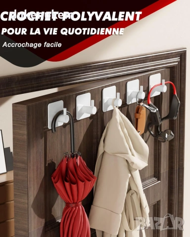 Самозалепващи куки за кърпи – 6 броя, неръждаема стомана, бели, снимка 4 - Други стоки за дома - 53382348