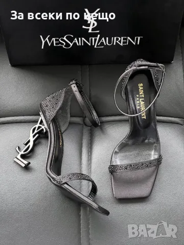 Yves Saint Laurent Дамски Черни Сандали С Камъни И Ток Код E237, снимка 2 - Дамски обувки на ток - 50412293