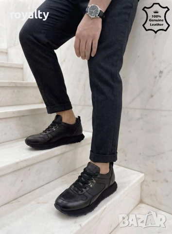 Мъжки спортни обувки - черна ЕСТЕСТВЕНА кожа