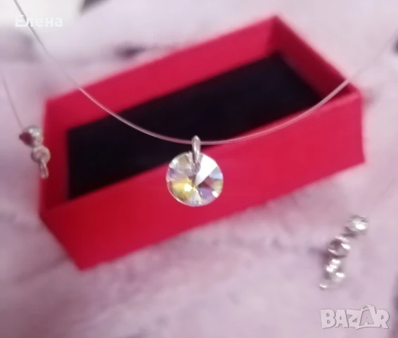 Колие на корда с кристал и сребърна закопчалка 925 