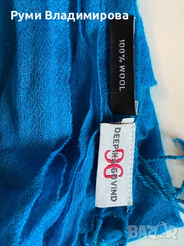 Син, тюркоазен шал от 100  % вълна, снимка 5 - Шалове - 52493358