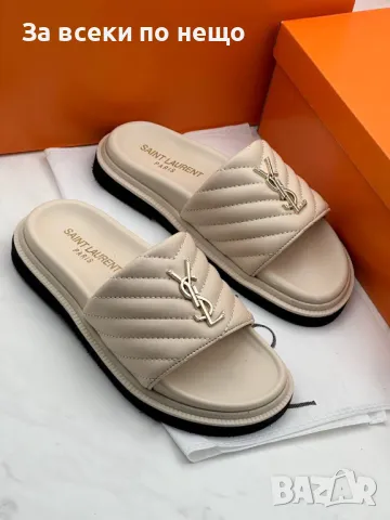 Yves Saint Laurent Дамски Бежови Кожени Чехли Код E278, снимка 3 - Чехли - 50415458