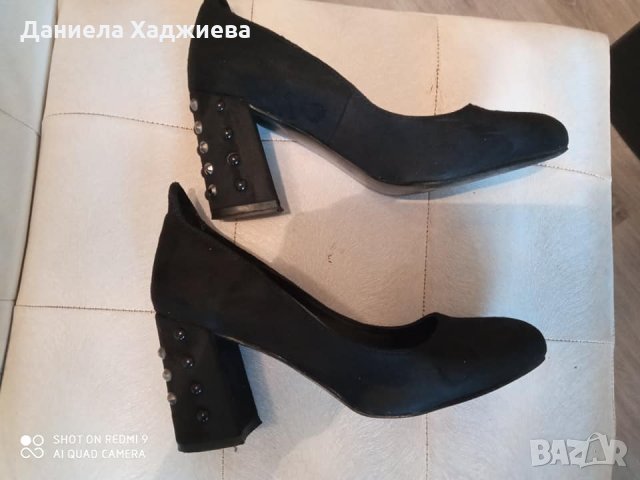 Черни обувки естествен велур 38 номер, снимка 3 - Дамски обувки на ток - 32870242