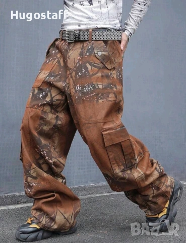 Нови baggy Casual Loose Fit Jeans дънки панталони карго кафяви камуфлажни джобове размер 32 /М, снимка 5 - Дънки - 53232825