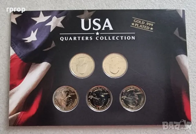 САЩ. ¼ долар. Позлатена серия. С 999 карата злато.
2010 година.Филаделфия., снимка 5 - Нумизматика и бонистика - 49003895