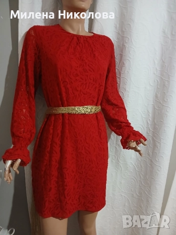 Червена рокля дантела, снимка 7 - Рокли - 52135819