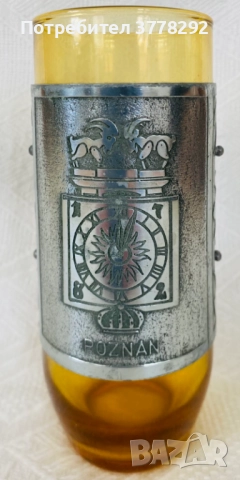 Старинна чаша от стъкло, с метален обков.От 80-те г. на миналия век,с герба на гр.Познан, Полша, 57 , снимка 2 - Декорация за дома - 51989605