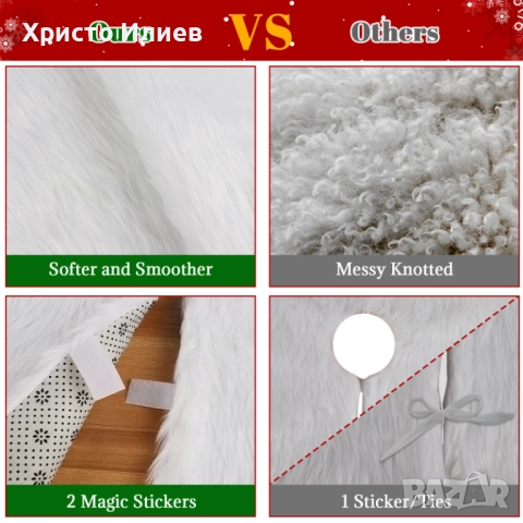 Подложка за елха Луксозна пухкава бяла 120см, снимка 5 - Декорация за дома - 51985639