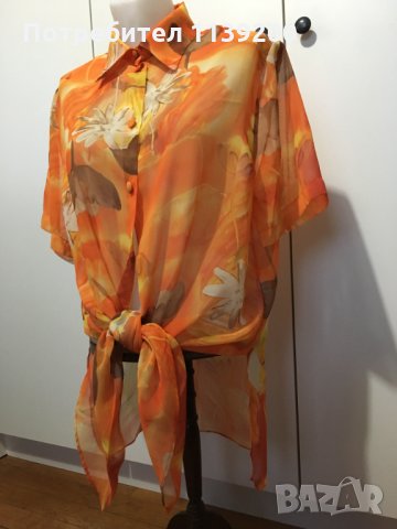 Френска елегантна лятна прозрачна оранжева туника Vittel L, снимка 2 - Туники - 27299977