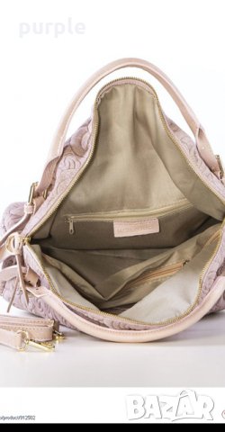 Чанта от естествена кожа с ефектен релеф в бледо розово от Lucca Baldi , снимка 4 - Чанти - 27252582