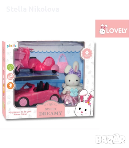 Детска кола - кабрио със скутер и зайче