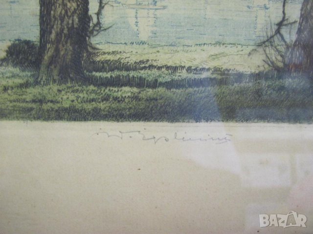 Стара Картина Дълбок Печат Подписана от Автора, снимка 4 - Картини - 44028206
