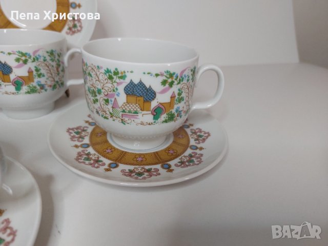 Ръчно рисуван порцеланов сервиз за чай с руски мотиви - Reichenbach, Германия., снимка 4 - Сервизи - 43913685
