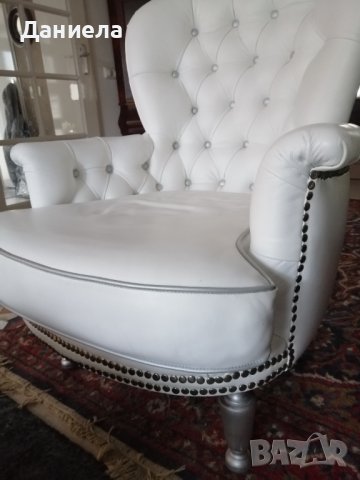 Бяло кресло естествена кожа, снимка 3 - Дивани и мека мебел - 40316518