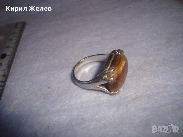 СТАР ПОСРЕБРЕН СКЪПОЦЕНЕН АР ДЕКО ПРЪСТЕН с ЮВЕЛИРНО ШЛИФОВАН НАТУРАЛЕН КАМЪК ТИГРОВО ОКО 26358, снимка 9 - Пръстени - 37395513