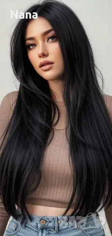 Черни треси екстеншън синтетичен косъм. Дължина 60см,грамаж 100гр. Цена за 1 брой треса 40лв., снимка 7 - Аксесоари за коса - 48498634