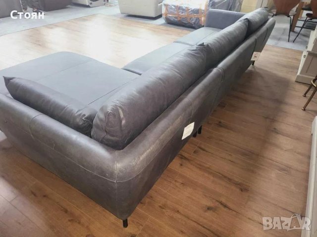 Тъмно сив ъглов кожен диван "Odelle", снимка 8 - Дивани и мека мебел - 43286094