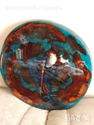 Часовник изработен от епоксидна смола и дърво , снимка 10 - Стенни часовници - 52951974