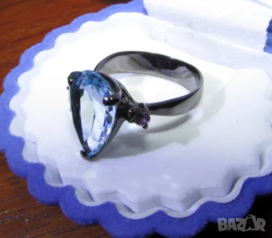 925 сребърен пръстен с swiss топаз размер 14x10мм подходящ за подарък, снимка 3 - Пръстени - 49896400