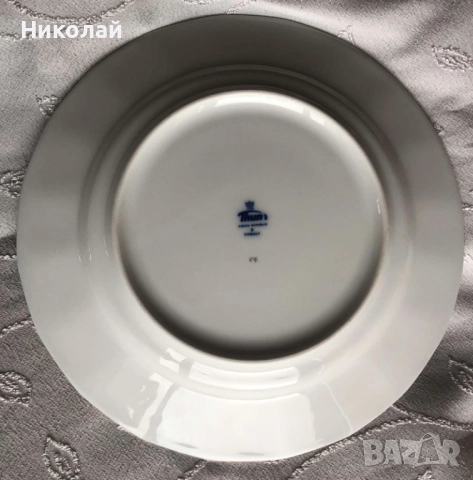 Порцеланови чинии син кобалт, декорирани с 22К злато, Хихон / Gijon и Прага, с поставки, нови, лот, снимка 10 - Колекции - 36404475