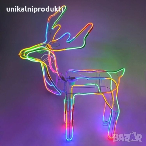 3D елен НОВ МОДЕЛ с автоматично мърдаща се глава 150см х 100см в неонова светлина 2025 