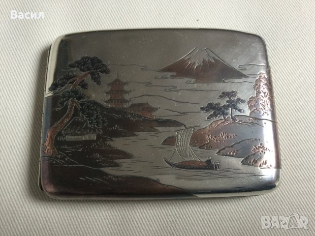 Сребърна Японска табакера, снимка 2 - Табакери - 43424562