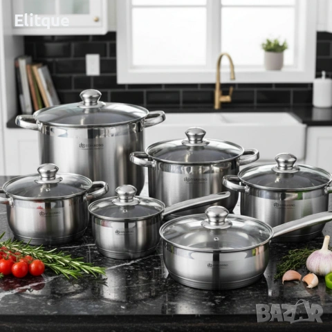 Комплект съдове за готвене EDENBERG EB-4010 - сет от 12 части с многослойно дъно, снимка 4 - Други - 53389291