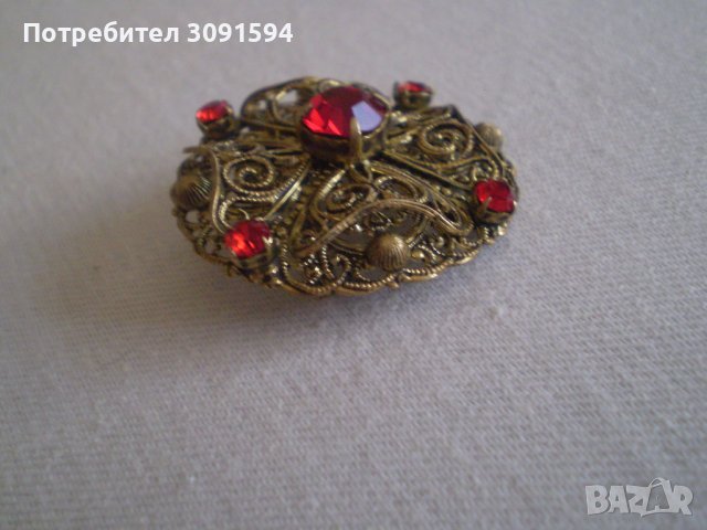Стара Дамска Брошка месинг кристал, снимка 4 - Антикварни и старинни предмети - 37316342