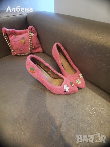 Сладък комплект (наситено розово ,еко плат) , снимка 5 - Дамски обувки на ток - 44126910