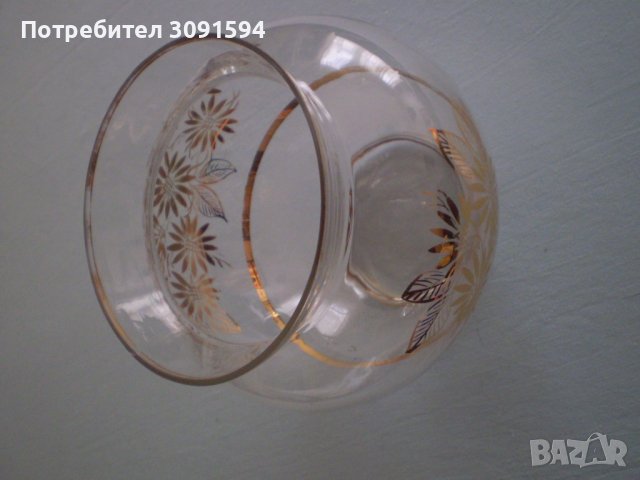 Винтидж стара ръчно изработена стъклена ваза златни цветя прозрачна, снимка 3 - Други ценни предмети - 40040323