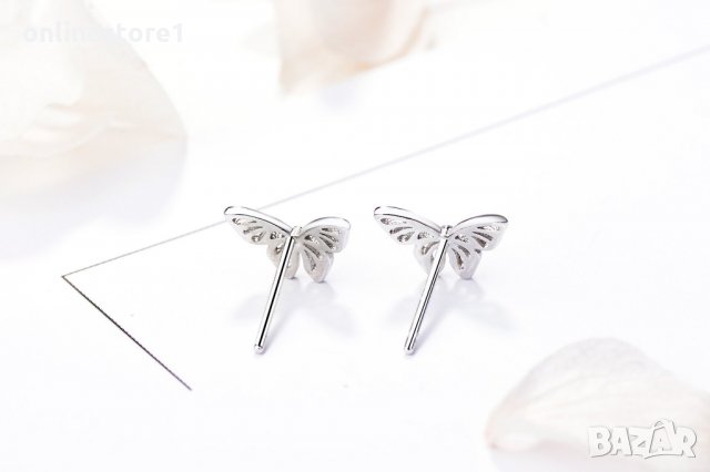 Сребърни Обеци Пеперуда - 925 печат сребро BA202, снимка 4 - Обеци - 28147390