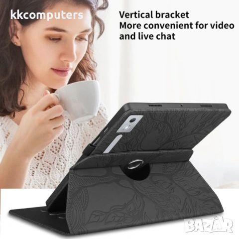 Кожен калъф Life Tree за Lenovo Tab P12 Pro 12.7 2025- "Щампа дърво", Ротираща стойка, Вкл. Протекто, снимка 8 - Калъфи, кейсове - 53030523